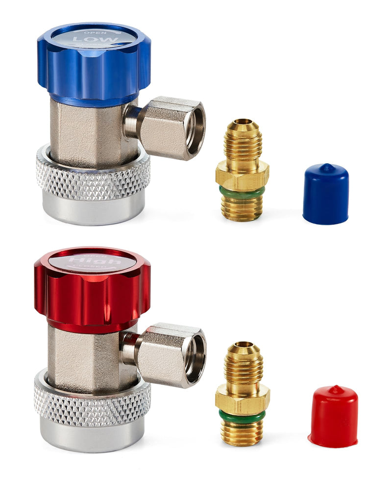 Orion Motor Tech R134a Quick Coupler Adapters, R134a Manifold Gauge Adapters and Hose Fittings HP and LP Connectors for R134a Car AC System, 1/4" Flares, 2pcs
