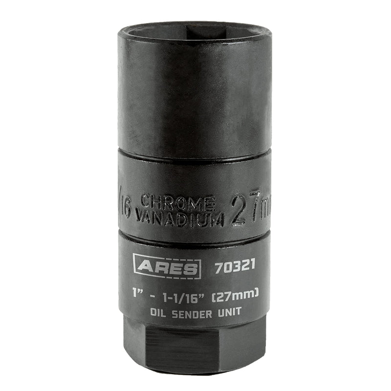 ARES 70321-3/8-Inch Drive 1-Inch & 1 1/16-Inch (27mm) Oil Sender Unit Socket - Deep Design Allows for Oil Switch Retention - Fits Weather Pack Switches up to 2 7/16 inches Deep 27mm 3/8" Dr. Oil Sender Unit 1" Socket