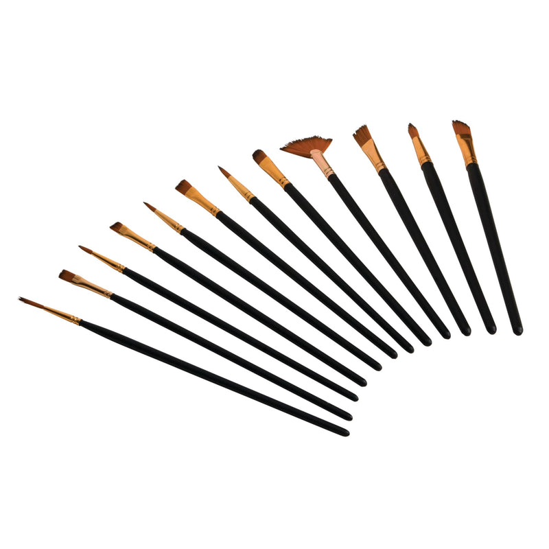 Performance Tool W228 12-Piece Paint Brush Set with Nylon Bristles and Wooden Handles - Ideal for Automotive Detail, Home, and Art Projects 12pc Detail Brush Set
