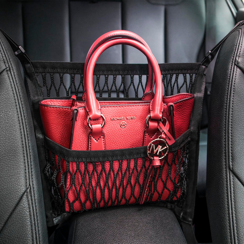 Car Accessories, Car Organizer Storage Between Front Seats, Car Purse Holder, Handbag Holder of 3 Layers Mesh Net Pocket Bag, Backseat Dog Pet Barrier, Patented