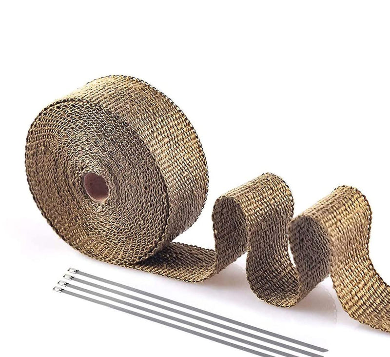 Titanium Exhaust Wrap 1" x 16' Roll for Motorcycle Fiberglass Heat Shield Tape with Stainless Ties 1" x 16' TITANIUM