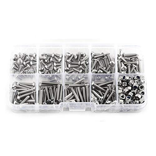 M3 Hex Socket Button Head Screws, Stainless Steel Assortment Kit with Locknuts for DIY Repair 304 Stainless Steel 5mm to 20mm 280 Pieces Storage Box
