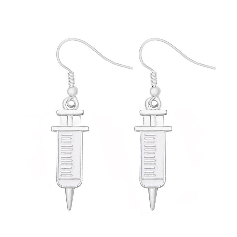 Stethoscope Syringe Dangle Earrings for Doctor Nurse Medical Students Gift Silver