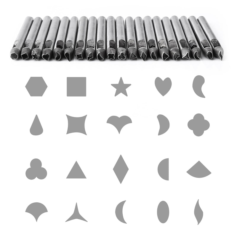 ZJchao 20pcs Leather Punch Set Multiple Shapes Carbon Steel Hollow Punch for Belts Watch Straps Wallets Fabric Thin Leather 5mm Belt Hole Puncher