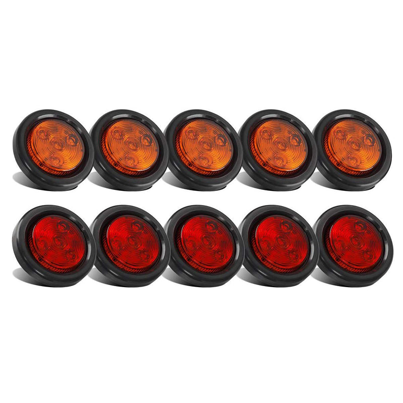 Partsam 10Pack(5 Amber + 5 Red) 2" 4LED Round Trailer Side Marker Light Grommet Flush Mount, [DOT Approved] Sealed 2 inch Clearance Lights with Reflex Lens for Truck RV Camper, IP67 Waterproof, 12V Amber/Red