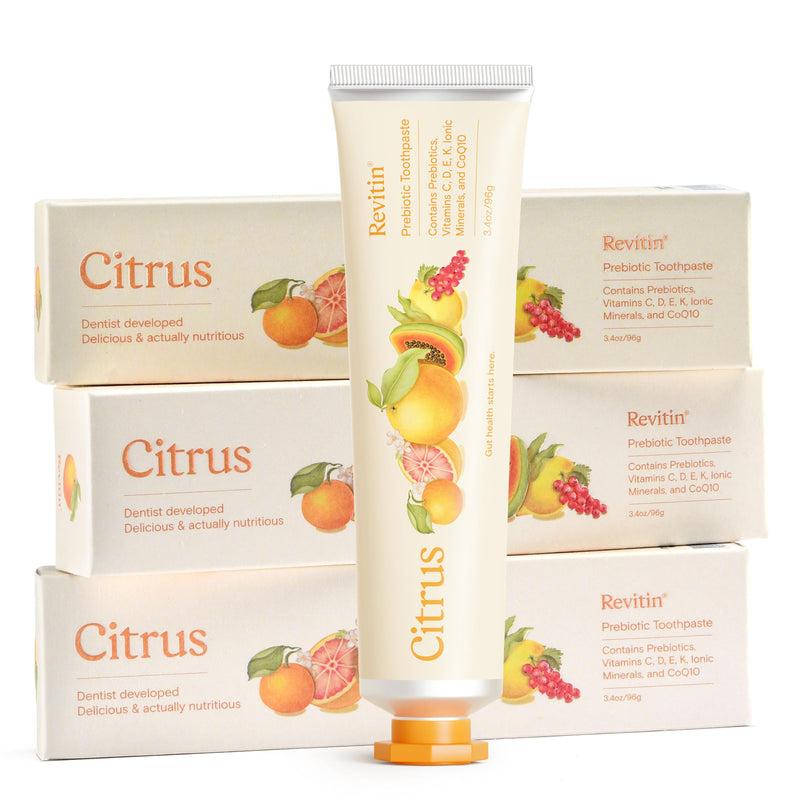 Revitin Toothpaste | Fluoride-Free Prebiotic Citrus Tooth Gel | No SLS, Gluten Free, Dye Free, GMO Free, No Sweeteners | Non-Toxic, Kid Approved, Pack of 3 3.4 Ounce (Pack of 3)