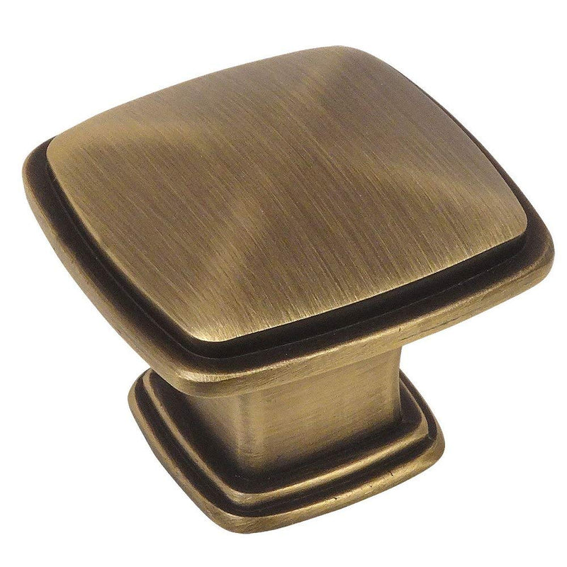 Cosmas 10 Pack 4391BAB Brushed Antique Brass Modern Cabinet Hardware Knob - 1-1/4" Inch Square