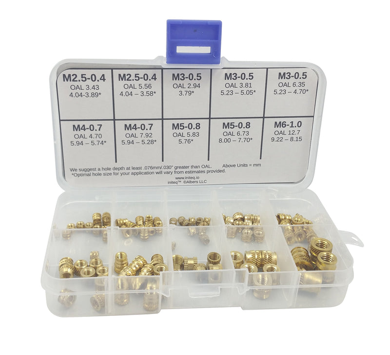 [initeq] Brass Threaded Heat Set Insert Assortment for 3D Printing — Metric Sizes M2.5 M3 M4 M5 M6 (Assortment A)