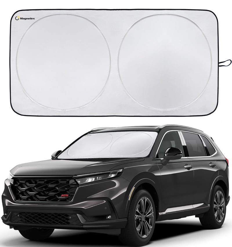 Magnelex Car Windshield Sunshade with Bonus Steering Wheel Sun Shade. Reflective Polyester Blocks Heat and Sun. Foldable Sun Shield That Keeps Your Vehicle Cool (Large 63 x 33.8 in) LARGE - (63" x 33.8")