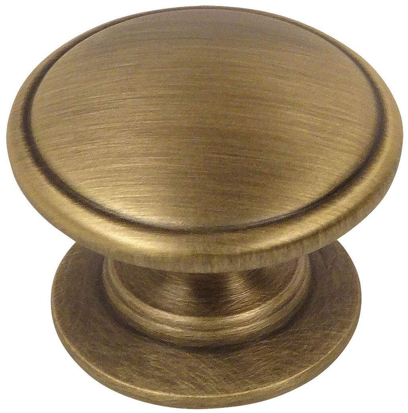 Cosmas 10 Pack 4702BAB Brushed Antique Brass Cabinet Hardware Round Knob - 1-1/4" Diameter - Wide Base