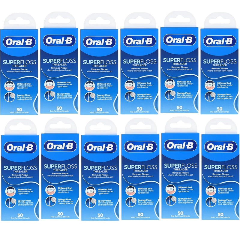 Oral-B Super Floss Pre-Cut Mint Strands,Threaders 50 Count per Pack, Pack of 12 50 Count (Pack of 12)