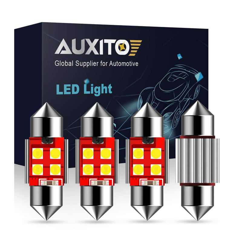 AUXITO CANBUS Error Free 4-SMD 3030 Chipset 31mm (1.25 inch) DE3175 DE3021 Festoon 6000K Xenon White LED Bulbs Replacement for Interior Map Dome Marker License Plate Lights(Pack of 4)