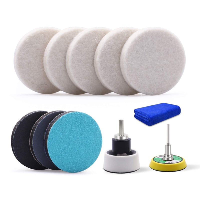 2Inch Car Felt Polishing Buffing Pad, 8pcs Polishing Sanding Discs, Felt Polishing Wheel with Towel, 3mm Shank Backing Pad for Rotary Tools to Polish Glass and Metal