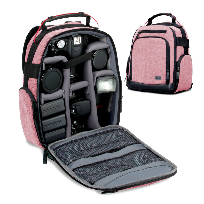 USA Gear Portable Camera Backpack for DSLR with Customizable Accessory Dividers, Weather Resistant Bottom and Comfortable Back Support - Compatible with Canon, Nikon, Sony, Fujifilm, and More (Red) Compact Red