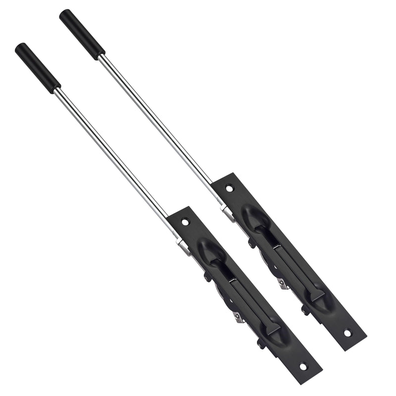 TOGU 2 Pack Solid Lever Extension Flush Bolt Latch Slide Bolt Lock in 6" 8" 10" 12",Concealed Security Door Lock for French Doors,Composite Doors,Wood Doors,Double Doors,Matte Black Finish-12" 12 inch-2pcs