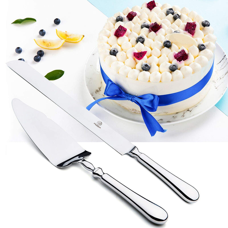 2 Piece Wedding Cake Knife and Server Set,18/10 Stainless Steel Cake cutting Set Pie Server Cake Cutter Knife for Birthday,Anniversary,Holiday,Baby Shower,Party Baguette Stainless Steel-B