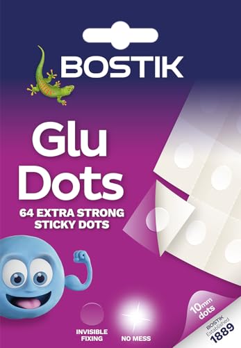 Bostik Extra Strong Glu Dots Clear - 64 Dots Pack - Double Sided Adhesive for Instant Fixing & Crafts - Easy to Use - No Mess 64 GLU DOTS