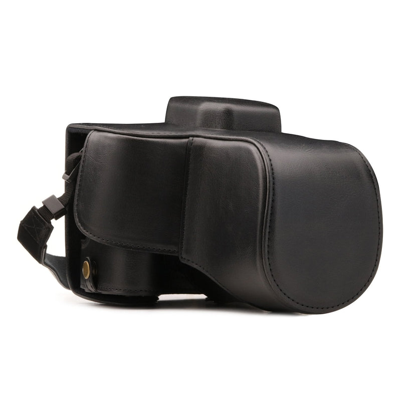 MegaGear Leather Camera Case Compatible with Canon EOS Rebel SL3, Kiss X10, Rebel SL2, Kiss X9 18-55mm Lens Black