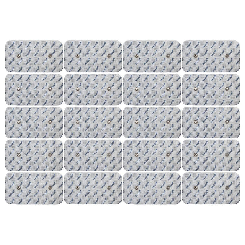 axion Set of 20 TENS Unit Electrode Pads - 4x2" - Compatible with Compex Muscle Stimulators and TENS Devices with 3.75mm Snap Button