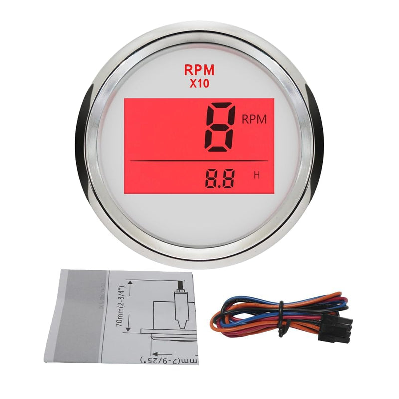 ELING Digital Tachometer RPM Gauge with Hour Meter for Car Truck Boat Yacht 0-9990RPM 52mm(2") with Backlight
