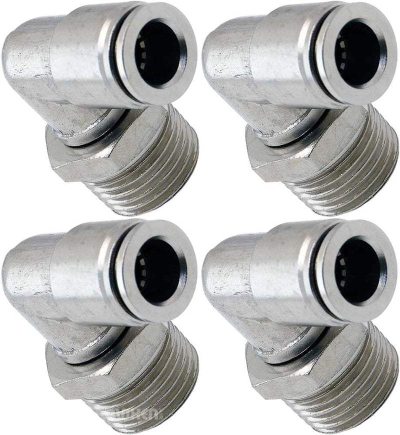 Vixen Air 1/2" NPT Male to Push to Connect (PTC) for 3/8" OD Hose Swivel Elbow - Bundle of four fittings VXA2123-4 4 Pack