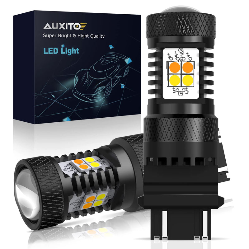 AUXITO White and Amber Dual Color Switchback 3157 3155 3457 4157 LED Bulbs with Projector 3030 Chipsets for Car Turn Signal Lights Parking Lights, (Pack of 2) White/Amber Yellow Switchback