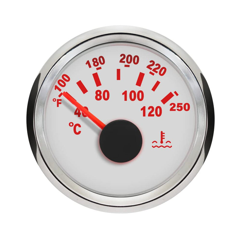 ELING 2" Auto Marine Water Temp Gauge Kit Temperature Gauge 40-120℃ 52mm Diameter 12V 24V with Red Backlight for Tractor Vessels White+Stainless Steel pointer