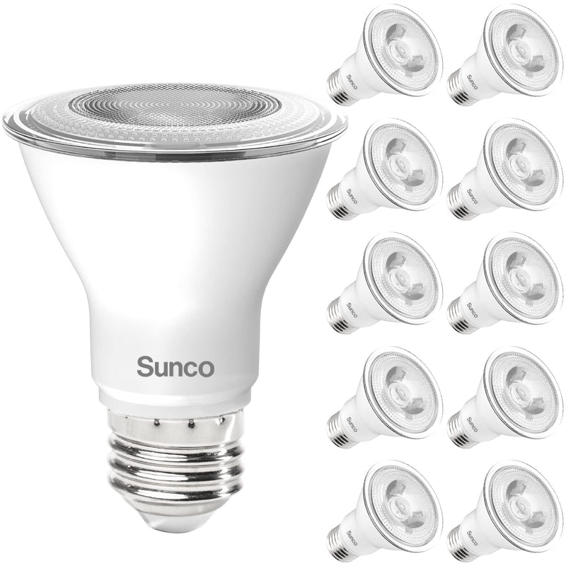 Sunco 10 Pack PAR20 LED Bulbs 50W Equivalent 7W Dimmable, CRI90 3000K Warm White 470 Lumens E26 Medium Base IP65 Waterproof Indoor Outdoor Home Residential Super Bright Wide Area Flood Light - UL 10 Count (Pack of 1) White 3k