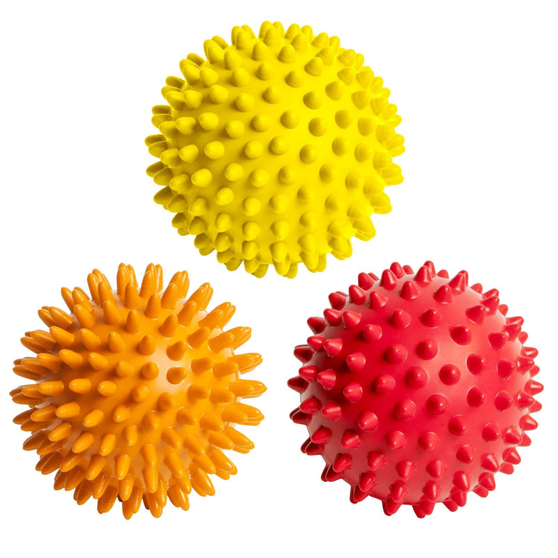 Spiky Massage Balls for Feet, Back, Hands, Muscles - Firm, Medium and Soft Spiked Massager Rollers for Plantar Fasciitis, Exercise, Neuro-Balance, Physical Therapy, 3-inch