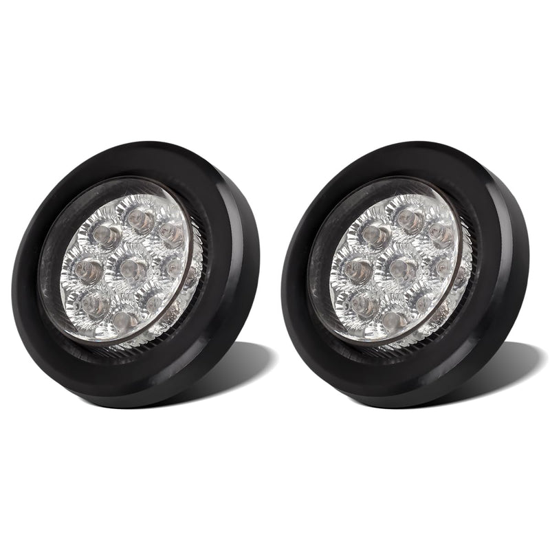 Partsam Pair 2" Clear/Red Flush Mount Mini-Reflex Side Marker LED Light Truck RV Trailer 9LED w Grommet, Faceted Round Trailer Clearance Lights w Reflectors 2*Red with grommets