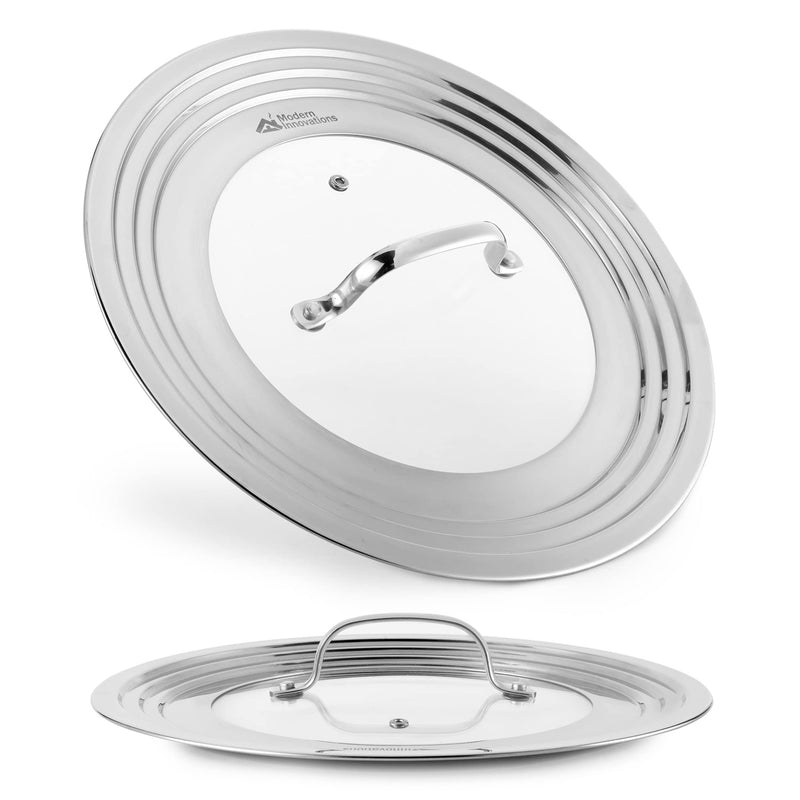 Modern Innovations Universal Lid with Tempered Glass Top for Pots & Pans, Fits 8.25, 9, 10, 11, and 12 Inch Cookware - Large Replacement Frying Pan Cover, Cast Iron Skillet Lids - Stainless Steel 1