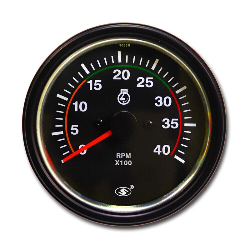 MOTOR METER RACING Universal Diesel Engine 85mm 3-3/8" Tachometer for Alternator W Terminal 4000 RPM Black Dial in Dash 12/24 Volt