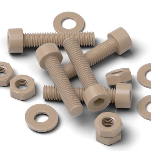 5X Natural PEEK Socket Head Screws & Bolts M4 x 20mm, Nuts & Washers