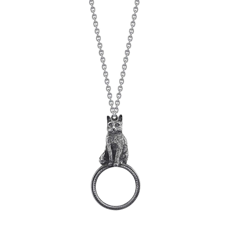 1928 Jewelry Pewter Cat Magnifying Glass Pendant Necklace For Women 30" - Magnification Power: 2-3X, Multifunctional Magnifier Perfect For Reading Menus, Labels, Books, Magazines And Great For Librarians, Elderly, Crafters, Students, Made In USA
