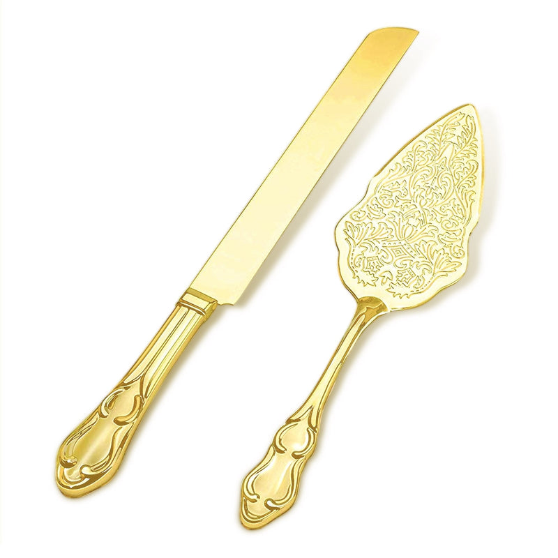 Strova Gold Wedding Cake Cutting Set - Vintage Cake Knife and Server for Event Use Gold Plated