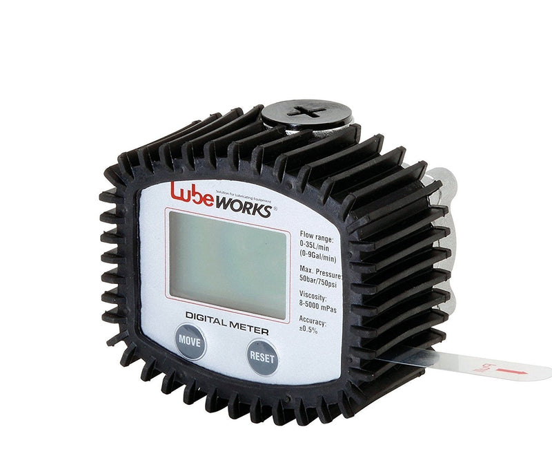 Oil Control Meter Digital 1-35lpm / 1-10gpm Heavy Duty 3V Batter Powered for Motor, Synthetic Hydraulic, Gear Oil, Transmission Fluid in Liter, Gallon, Pint and Quart (Meter Only)