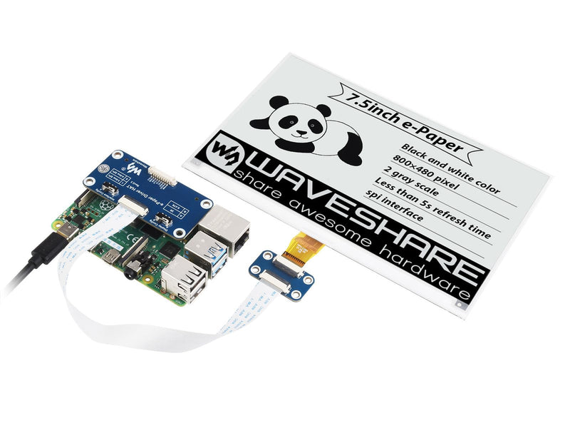 Waveshare 7.5inch E-Ink Display HAT Compatible with Raspberry Pi 5/4B/3B/Zero/Zero W/Zero 2W/Pico/Pico W/Pico WH, 800×480 Resolution SPI Interface