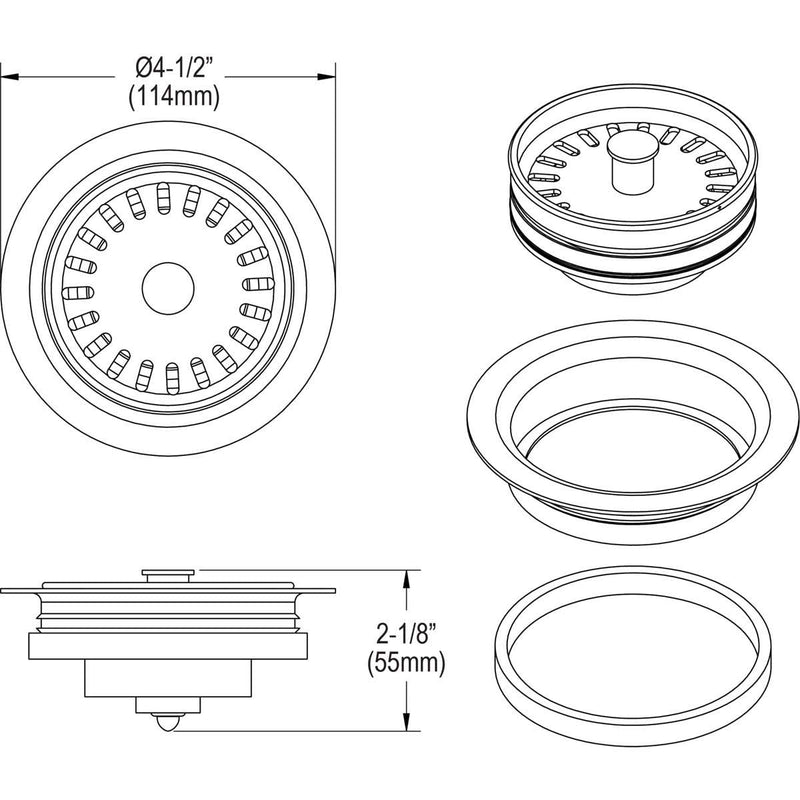 Elkay LKQD35 Polymer 3-1/2" Disposer Flange with Removable Basket Strainer and Rubber Stopper - Mocha