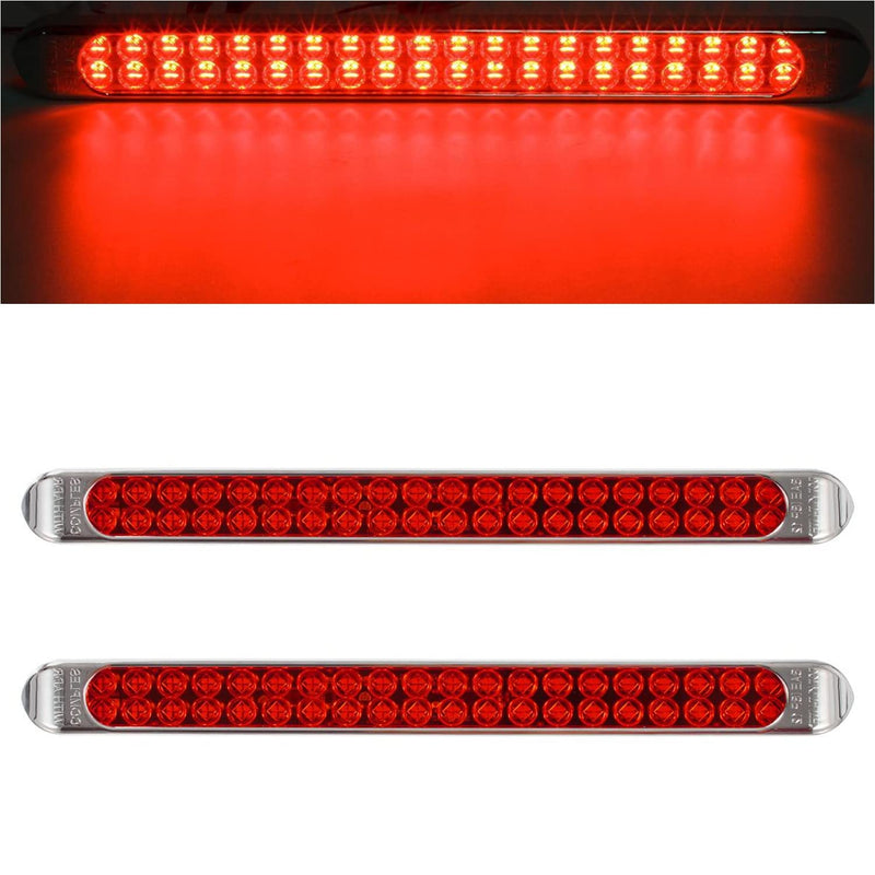 Partsam Waterproof 17" Inch High Power 40 LED Red Utility Trailer Truck RV Stop Tail Turn 3rd Brake Marker Identification Light Bar w/Chrome Bezel DOT Compliant (Pack of 2)
