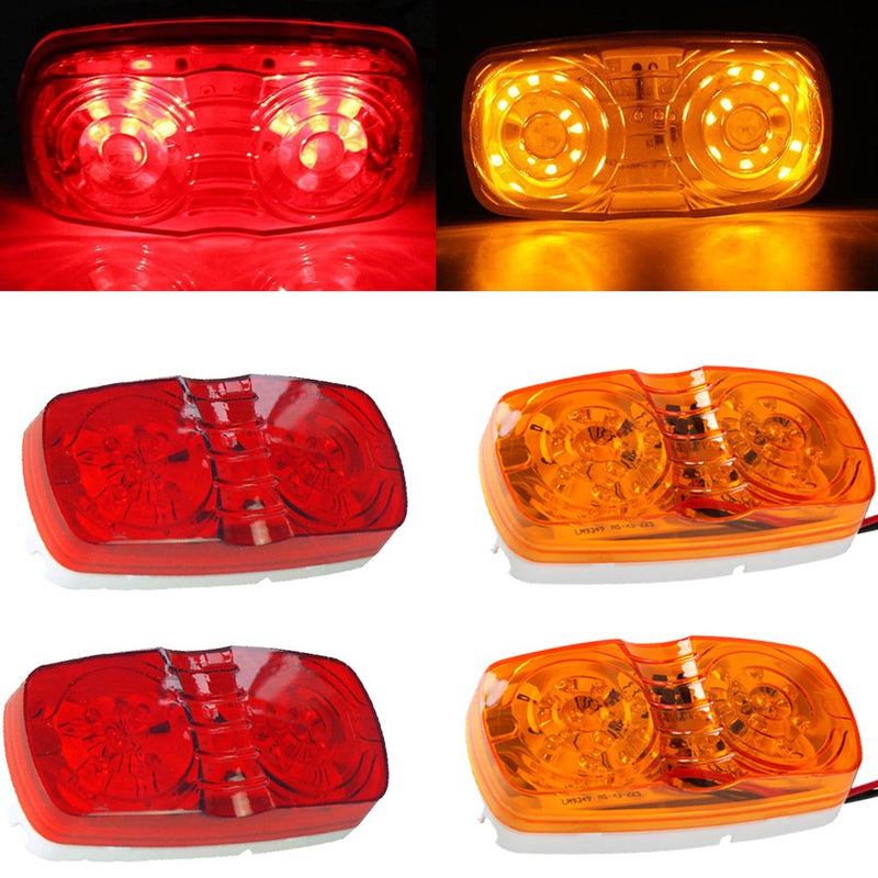 NEW SUN 4 Pcs Amber & Red 10 LED Trailer Side Marker Light, Bullseye/Tiger Eye/Double Bubble Clearance Light, 12V 4x2 Rectangular LED Light Surface Mount for Camper, Trucks, Rvs 2*Amber+2*Red