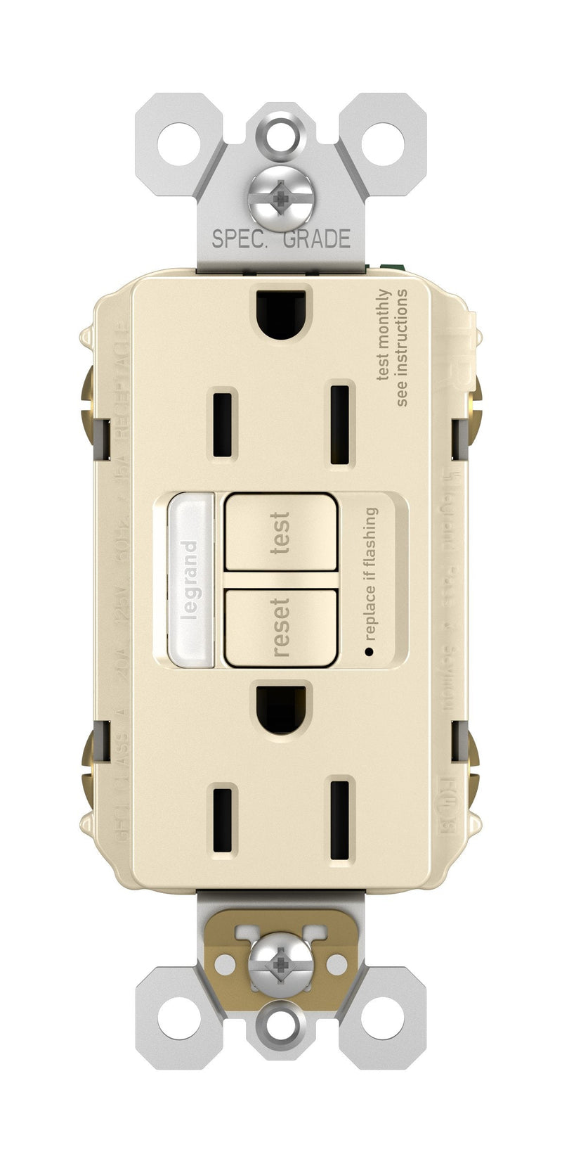 Legrand Radiant Night Light GFCI Outlet, Tamper-Resistant Self-Test Duplex with Cool Touch LED, GFCI Outlet for Bathroom, 1597NTLTRLACCD4, 15 Amp, Light Almond 1 Pack
