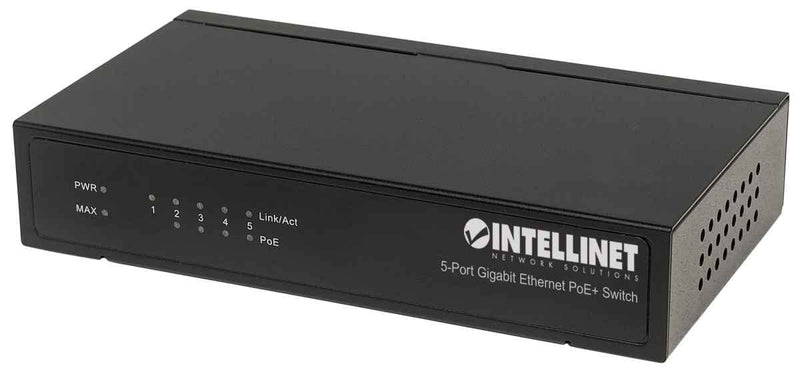 Intellinet 5-Port Gigabit Ethernet Poe+ Switch - 60W Power Budget, Power Output up to 30W Per Port, Unmanaged, Metal Case, Fanless - for Computer Networking Hub, Desktop, 3 Yr Mfg Warranty – 561228