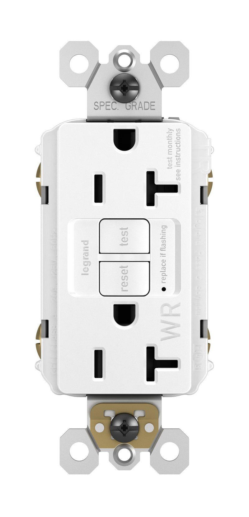 Legrand Radiant 20 Amp Outdoor GFCI Self-Test Tamper Resistant Weather Resistant Decorator Duplex Electrical Outlet, 2097TRWRWCCD4, White, 1 Count