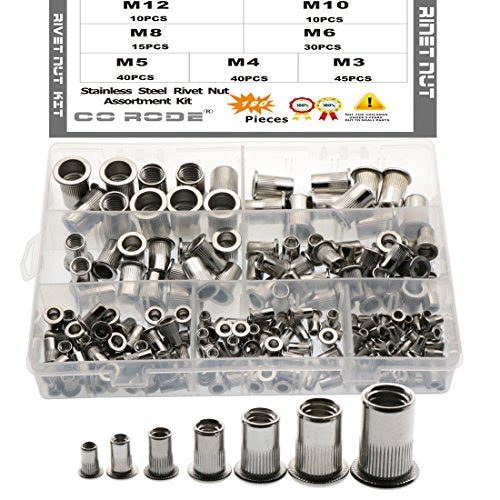 CO-RODE 190pcs 304SS Stainless Steel Rivet Nuts Threaded Rivetnut Insert Nutsert(M3, M4, M5, M6, M8, M10, M12)