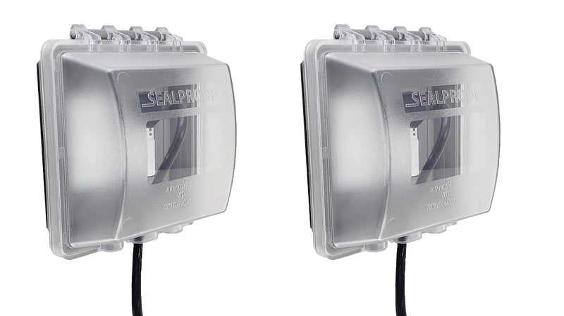 Sealproof 2-Gang Weatherproof Lockable In Use Electrical Power Outlet Cover, Two Gang, UL Extra Duty Compliant, 45-in1, Plastic Clear Frost Standard 2-Pk