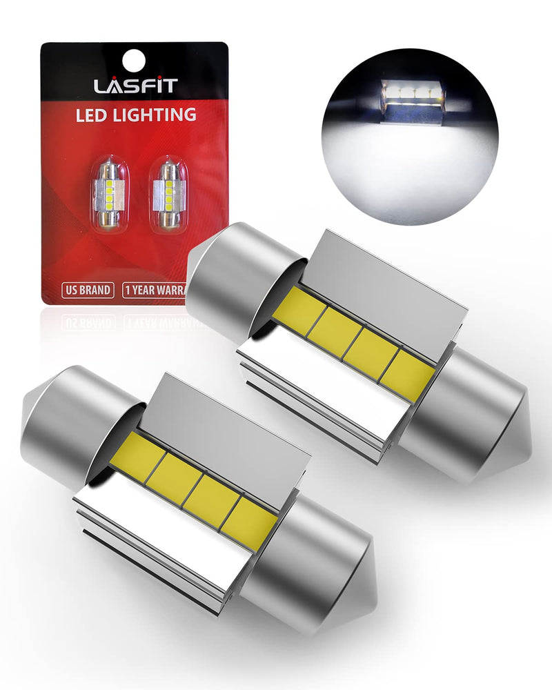 LASFIT Bright 31mm LED Festoon 30MM DE3175 DE3021 6428 DE3022 DE3023 Bulb Canbus Error Free 400LM 6000K Extremely Bright Use for Dome Map Door Interior Door Trunk Glove Box Lights, Xenon White (2pcs) 1 pair 31mm