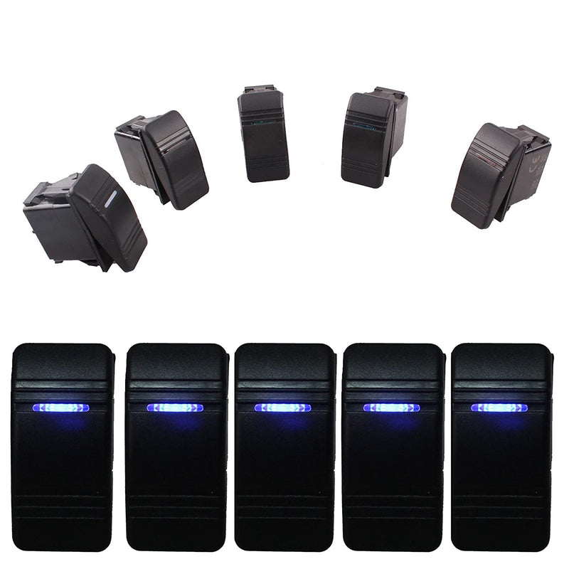 Car-ling Rocker Switch with LED Light 12V 24V SPST On-Off Waterproof for Car Boat Marine UTV Blue-5X 5