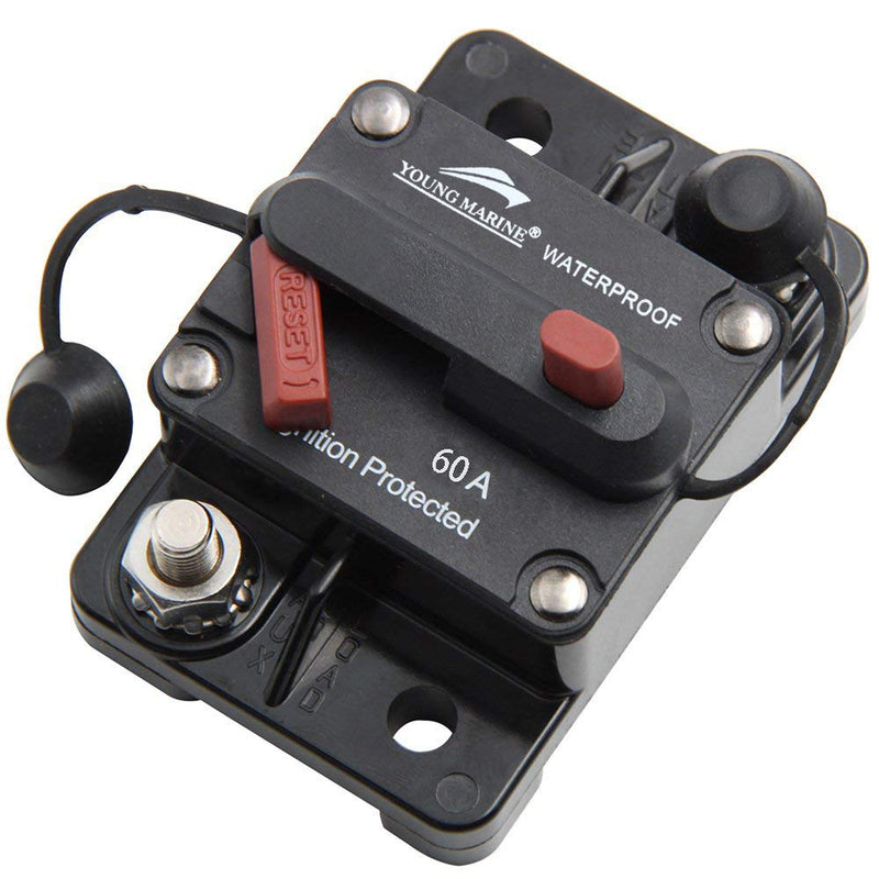 Young Marine Circuit Breaker for Boat Trolling with Manual Reset,Water Proof,12V- 48V DC Surface Mount-60A