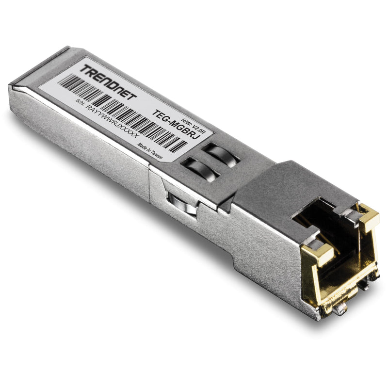 TRENDnet SFP to RJ45 1000BASE-T Copper SFP Module, TEG-MGBRJ, 100m (328 Ft.), RJ45 Connector, Hot Pluggable, Supports Data Rates Up to 1.25Gbps, IEEE 802.3ab Gigabit Ethernet, Lifetime Protection