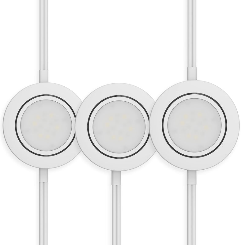GETINLIGHT 2.75" Wide 4000K Swivel and Dimmable Wired LED Puck Lights Kit, Plug-in or Hardwired Installation, Recessed or Surface Mounted, White Finished, Set of 3, IN-0107-3-40 3-Pucks Kit